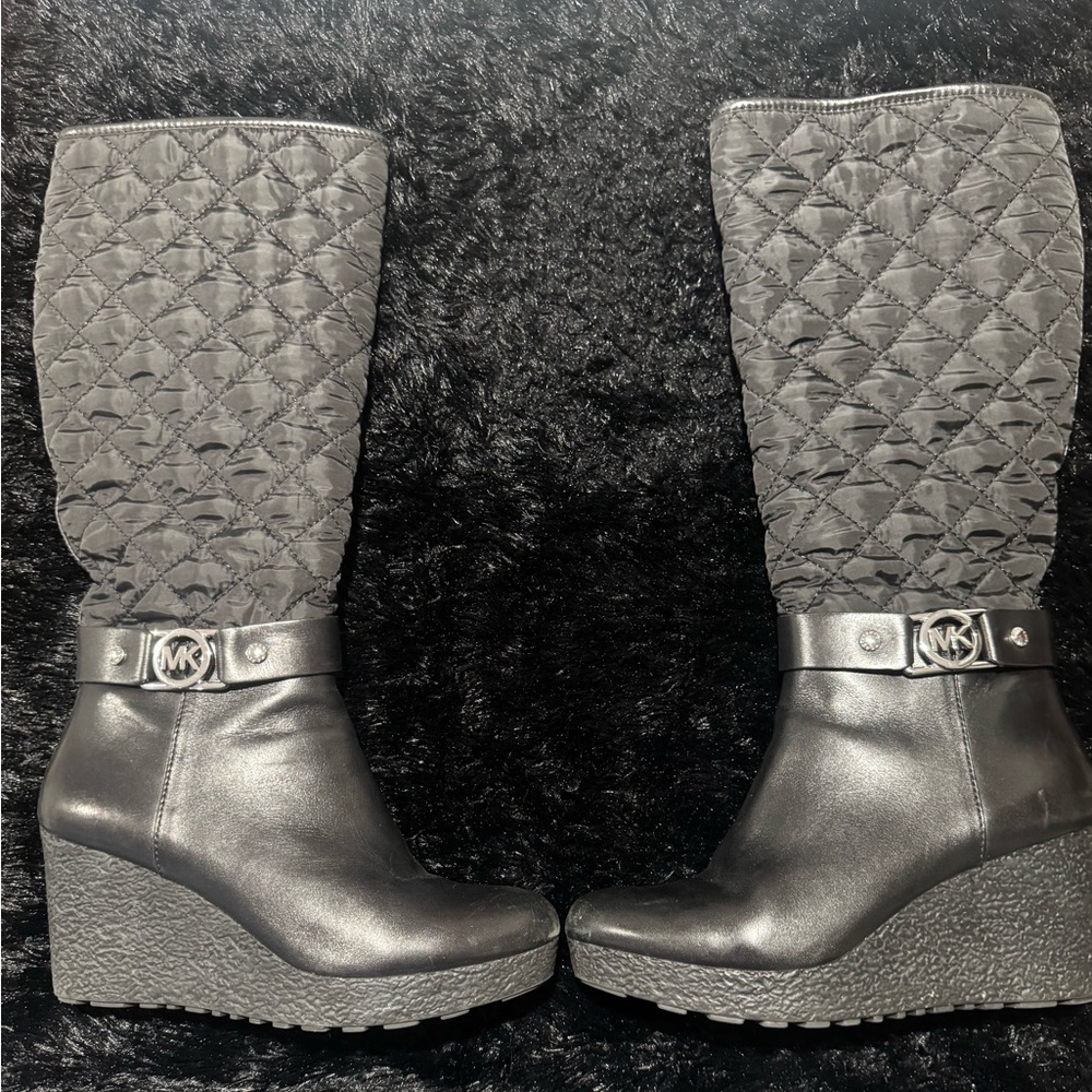 Michael Kors Black Quilted Wedge Boots